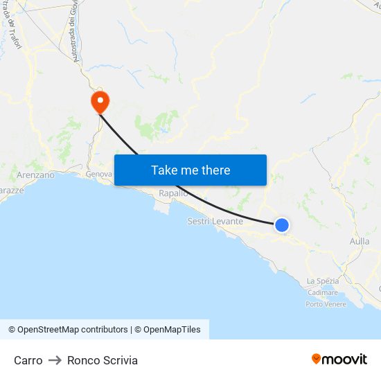 Carro to Ronco Scrivia map