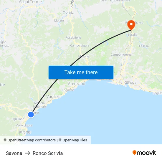 Savona to Ronco Scrivia map