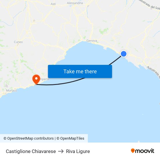 Castiglione Chiavarese to Riva Ligure map