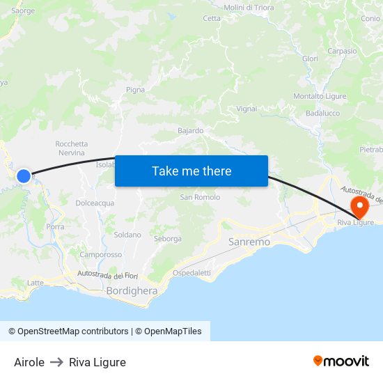Airole to Riva Ligure map
