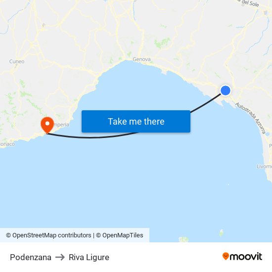 Podenzana to Riva Ligure map