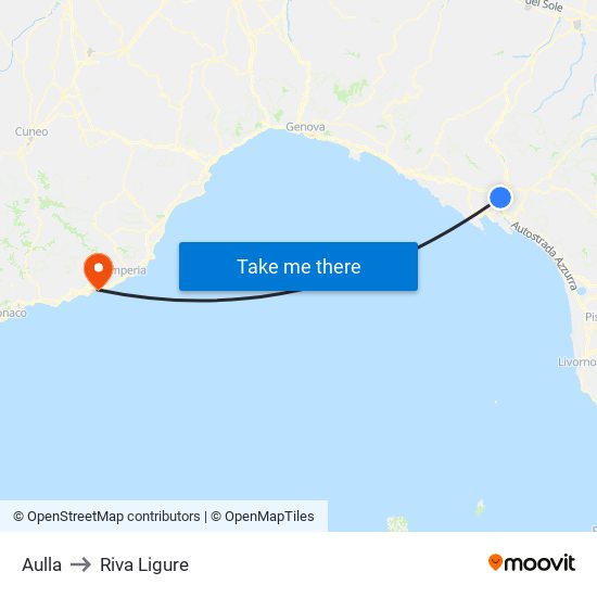 Aulla to Riva Ligure map