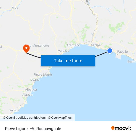 Pieve Ligure to Roccavignale map
