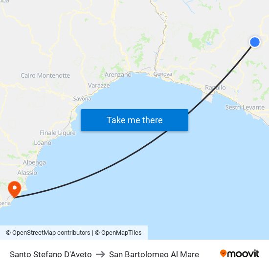 Santo Stefano D'Aveto to San Bartolomeo Al Mare map