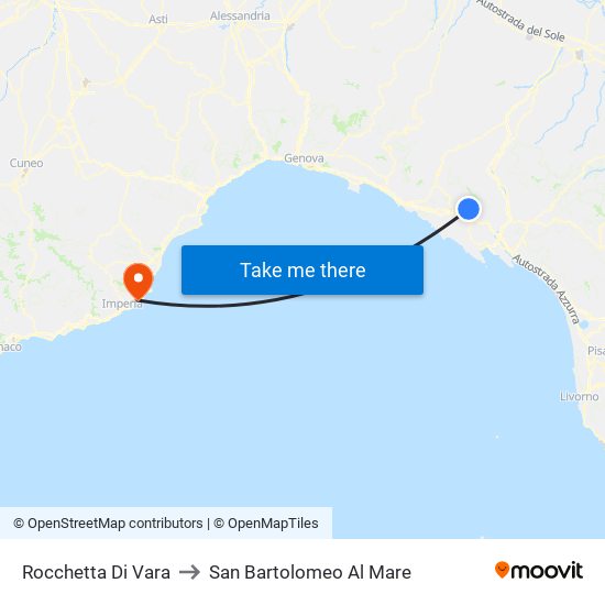 Rocchetta Di Vara to San Bartolomeo Al Mare map