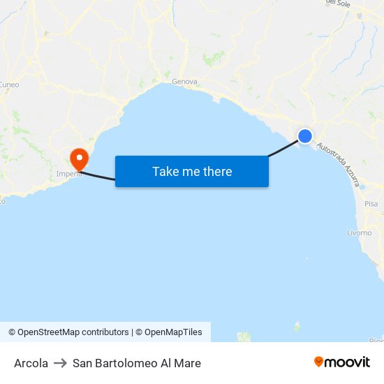 Arcola to San Bartolomeo Al Mare map