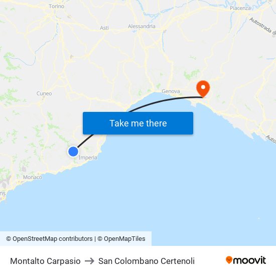 Montalto Carpasio to San Colombano Certenoli map