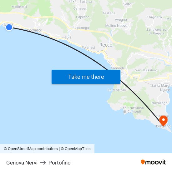Genova Nervi to Portofino map