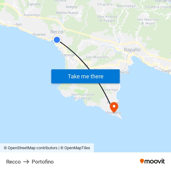 Recco to Portofino map