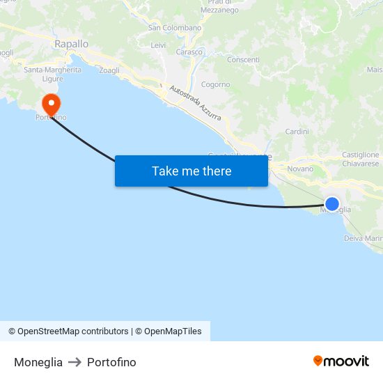 Moneglia to Portofino map