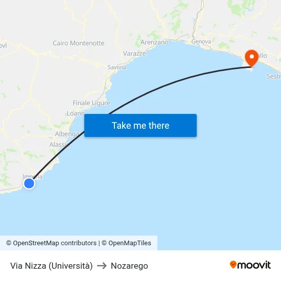 Via Nizza (University) to Nozarego map