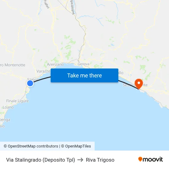 Via Stalingrado (TPL Depot) to Riva Trigoso map