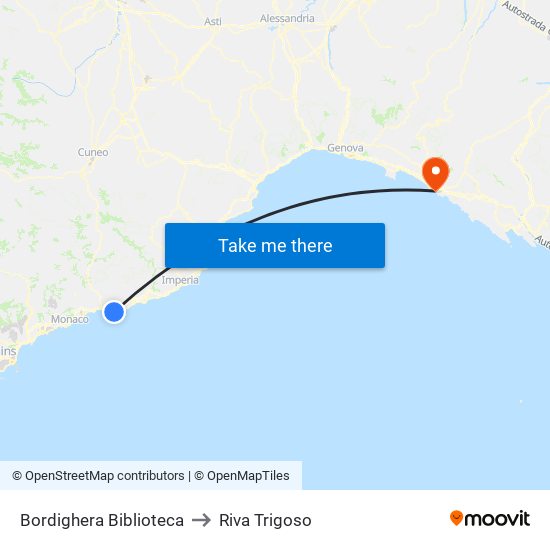 Bordighera Biblioteca to Riva Trigoso map