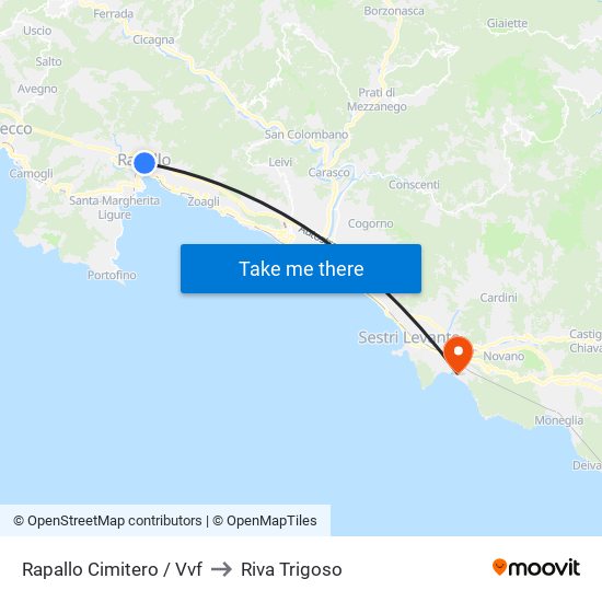 Rapallo Cimitero / Vvf to Riva Trigoso map