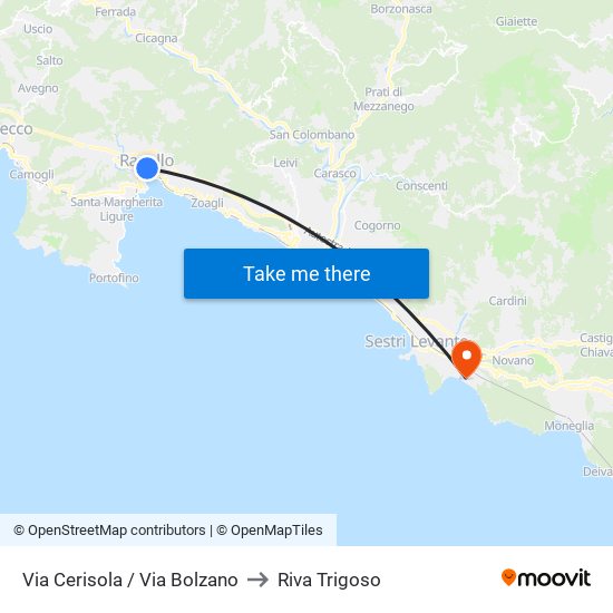 Via Cerisola / Via Bolzano to Riva Trigoso map