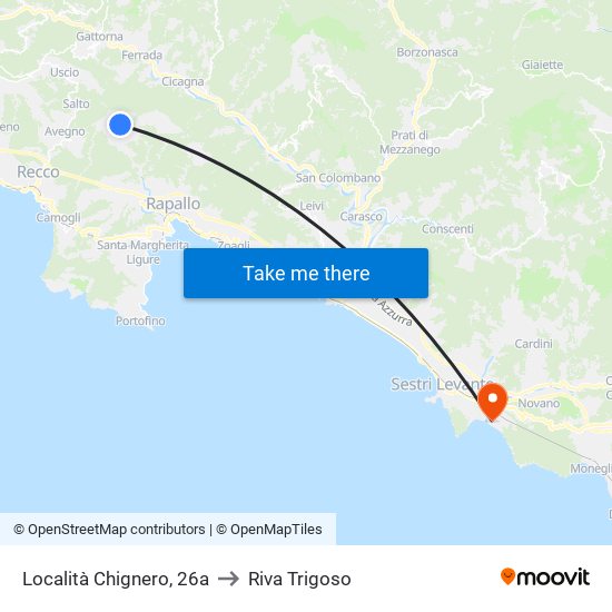 Località Chignero, 26a to Riva Trigoso map