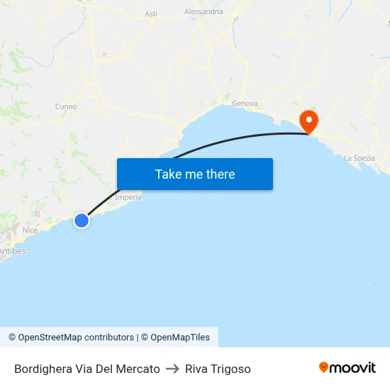 Bordighera Market Street to Riva Trigoso map