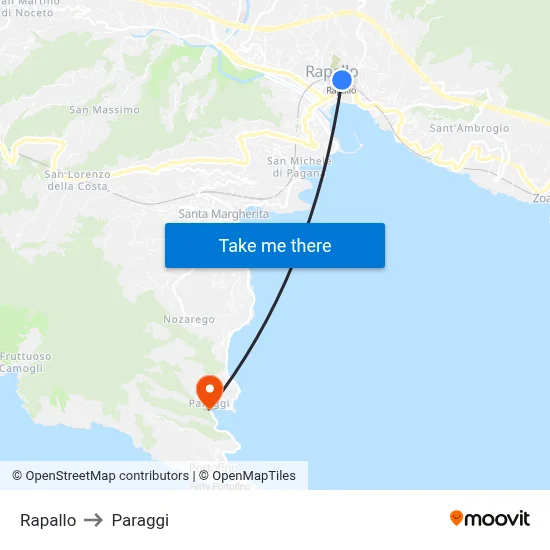 Rapallo to Paraggi map