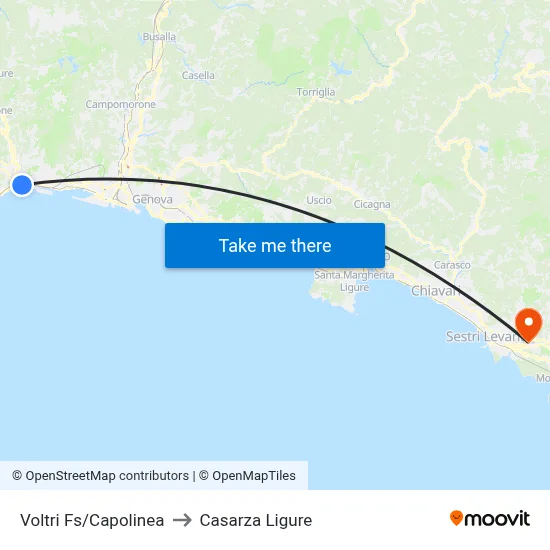 Voltri Fs/Capolinea to Casarza Ligure map