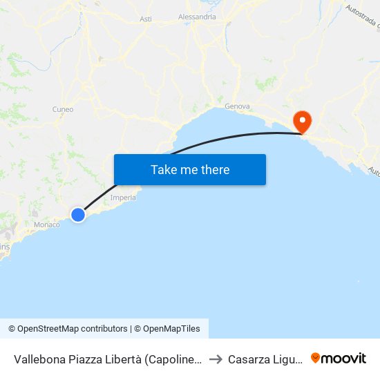 Vallebona Piazza Libertà (Capolinea) to Casarza Ligure map