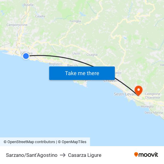 Sarzano/Sant'Agostino to Casarza Ligure map