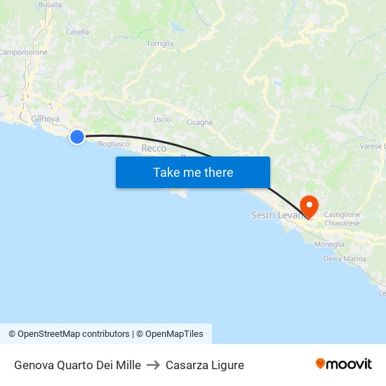 Genova Quarto Dei Mille to Casarza Ligure map