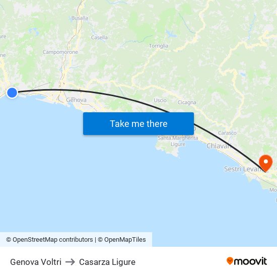 Genova Voltri to Casarza Ligure map