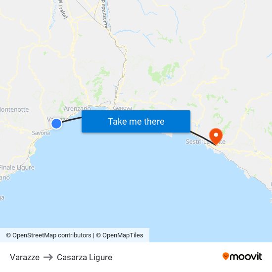 Varazze to Casarza Ligure map