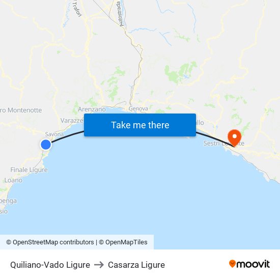 Quiliano-Vado Ligure to Casarza Ligure map