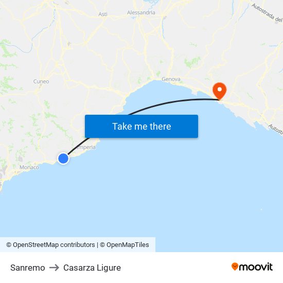 Sanremo to Casarza Ligure map