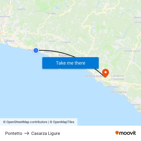 Pontetto to Casarza Ligure map