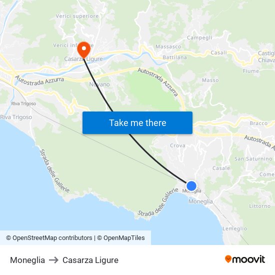 Moneglia to Casarza Ligure map