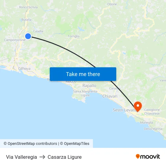 Via Valleregia to Casarza Ligure map