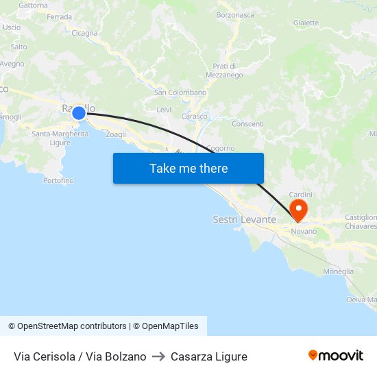 Via Cerisola / Via Bolzano to Casarza Ligure map