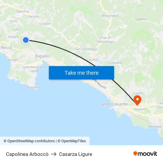 Capolinea Arboccò to Casarza Ligure map