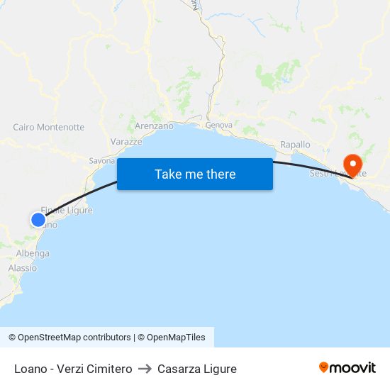 Loano - Verzi Cimitero to Casarza Ligure map