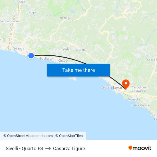 Sivelli - Quarto FS to Casarza Ligure map