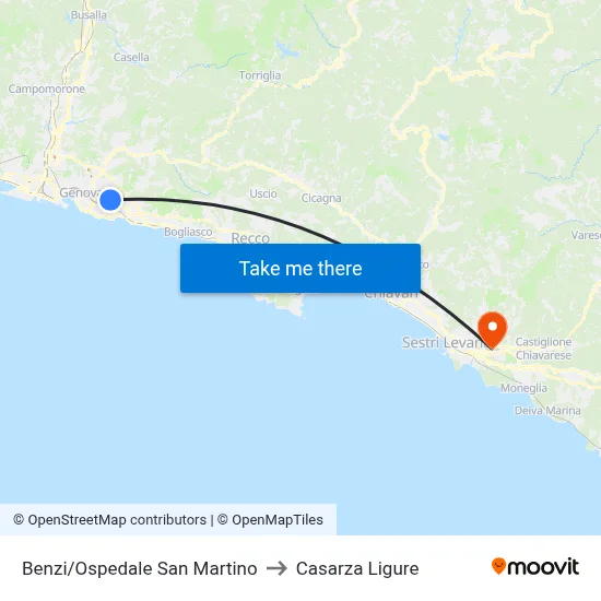 Benzi/San Martino Hospital to Casarza Ligure map