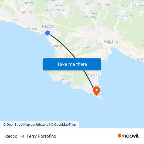 Recco to Ferry Portofino map