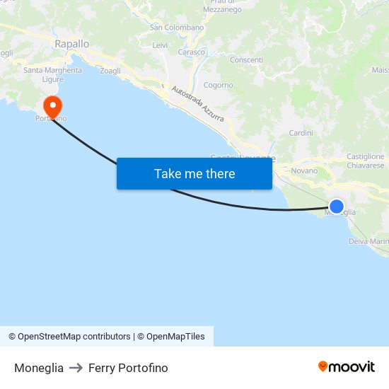 Moneglia to Ferry Portofino map