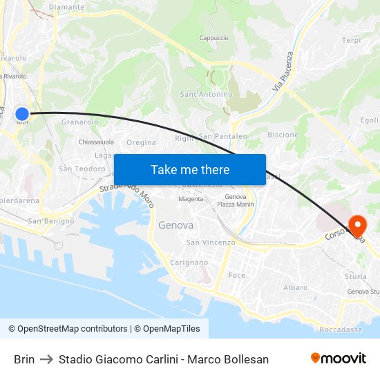 Brin to Stadio Giacomo Carlini - Marco Bollesan map