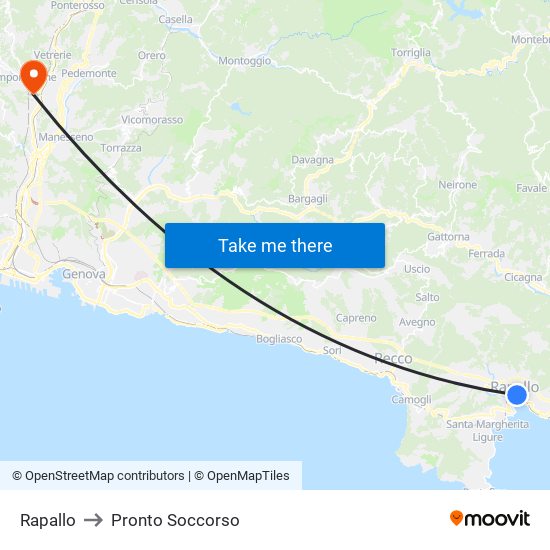 Rapallo to Pronto Soccorso map