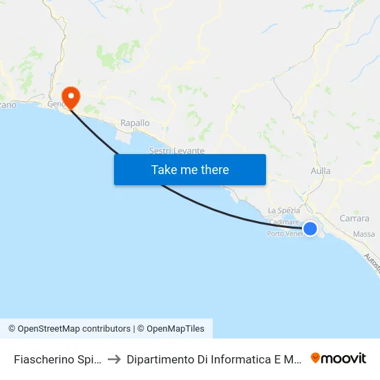 Fiascherino Spiaggia to Dipartimento Di Informatica E Matematica map