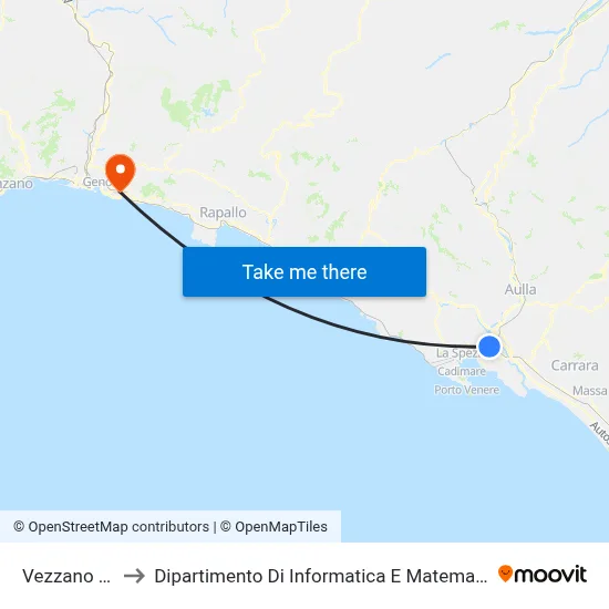 Vezzano FS to Dipartimento Di Informatica E Matematica map