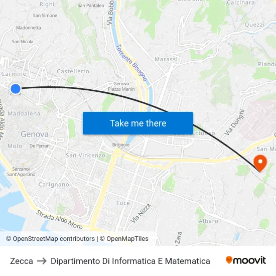 Zecca to Dipartimento Di Informatica E Matematica map