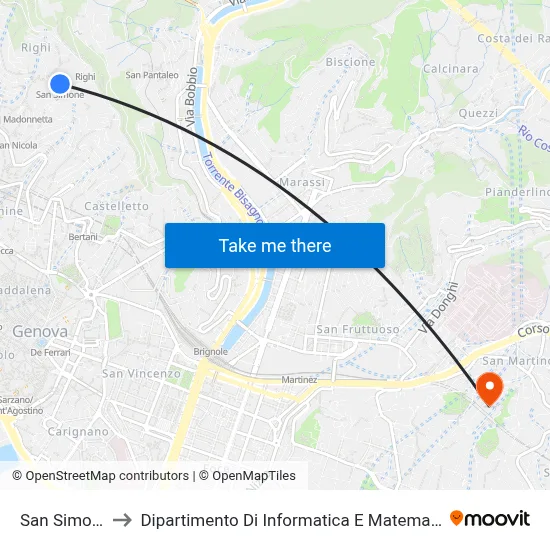 San Simone to Department of Computer Science and Mathematics map