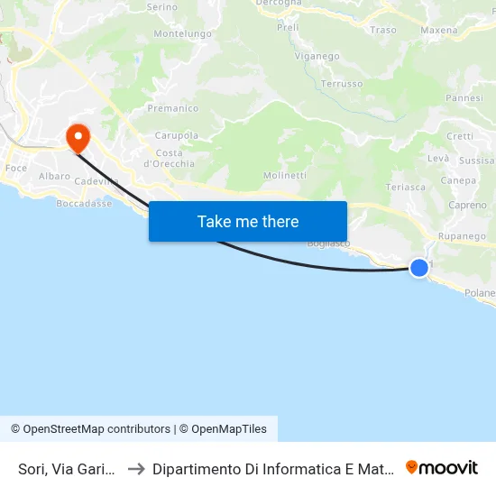 Sori, Via Garibaldi to Department of Computer Science and Mathematics map