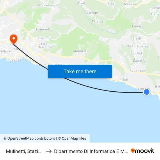 Mulinetti, Stazione FS to Dipartimento Di Informatica E Matematica map