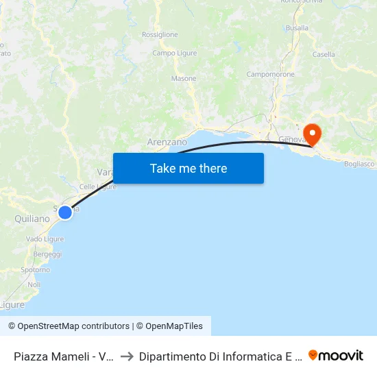 Piazza Mameli - Via Sauro to Department of Computer Science and Mathematics map