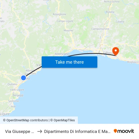 Via Giuseppe Verdi to Dipartimento Di Informatica E Matematica map